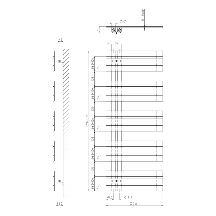 Sapho - Radiator pentru baie SILVANA, 561 W, 50 x 124 cm, bej