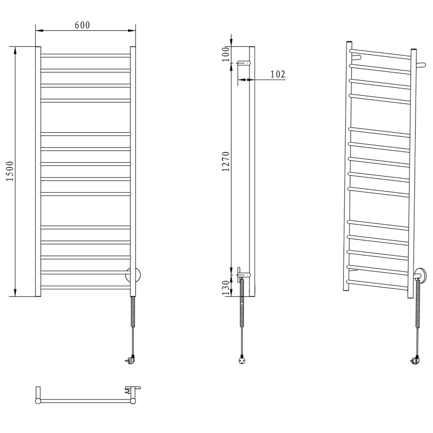 Sapho REDONDO – uscător electric pentru prosoape, 130 W, 150 x 60 cm, crom lucios, rotund