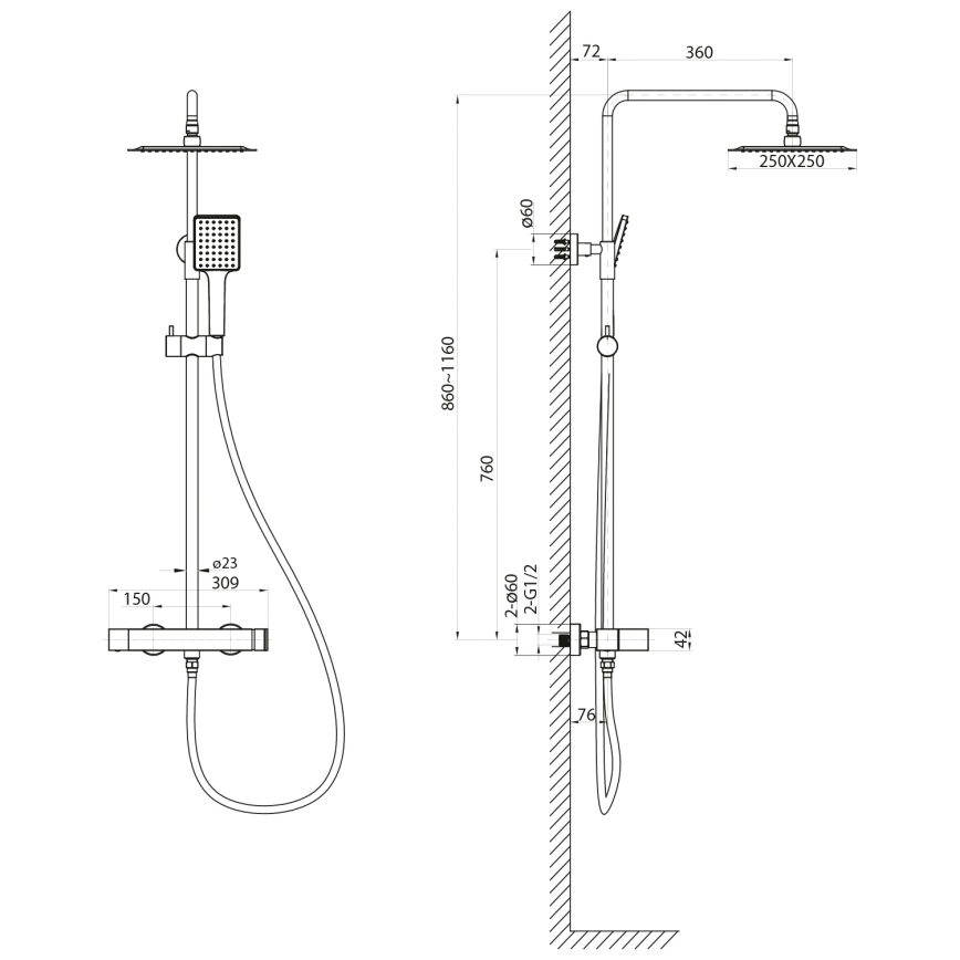 Sapho - Set de duș CUBEMIX cu baterie, auriu mat