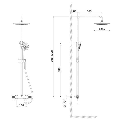 Sapho - Set de duș SOLARIS cu baterie, negru mat