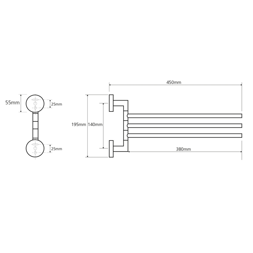 Sapho - Suport montat pe perete pentru prosoape, rotativ, X-ROUND, 19,5 x 45 cm, crom lucios