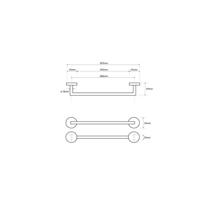 Sapho – Suport pentru prosoape de perete X-ROUND, 6,5 x 65,5 cm, crom lucios