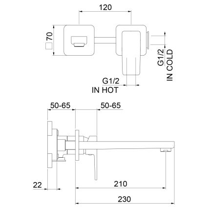 Sapho TURSI - baterie încastrată pentru lavoar, crom lucios