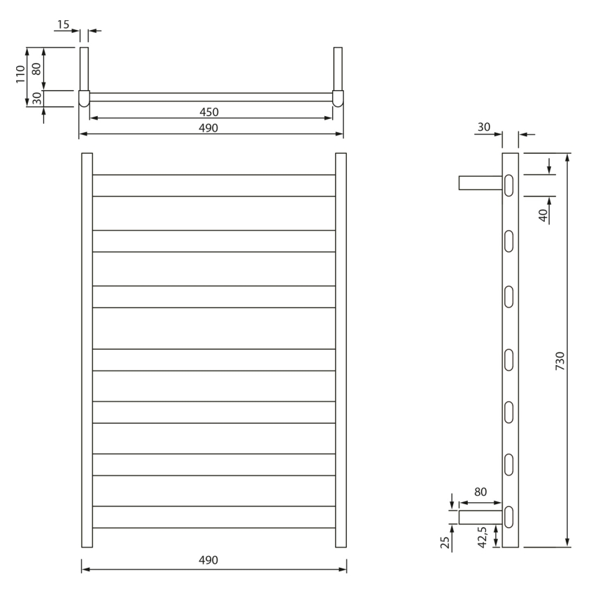 Sapho - Uscător de prosoape electric ELIAS, 105 W, 73 x 49 cm, negru mat