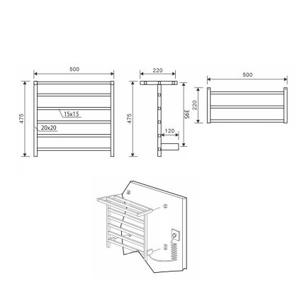 Sapho - Uscător electric pentru prosoape ELZOR, 60 W, 47 x 50 cm, alb mat