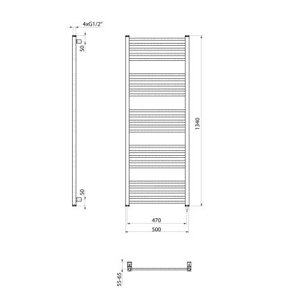 Sapho - Uscător electric pentru prosoape METRO-E, 500 W, 134 x 50 cm, negru mat