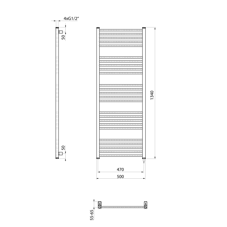 Sapho - Uscător electric pentru prosoape METRO-E, 500 W, 134 x 50 cm, negru mat