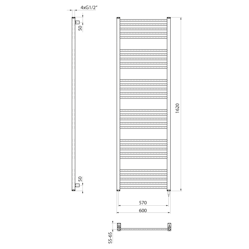 Sapho - Uscător electric pentru prosoape METRO-E 800W 162x60 cm negru mat