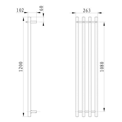 Sapho - Uscător electric pentru prosoape PAPINADO, 85 W, 120 × 26 cm, crom lucios, pe partea dreaptă