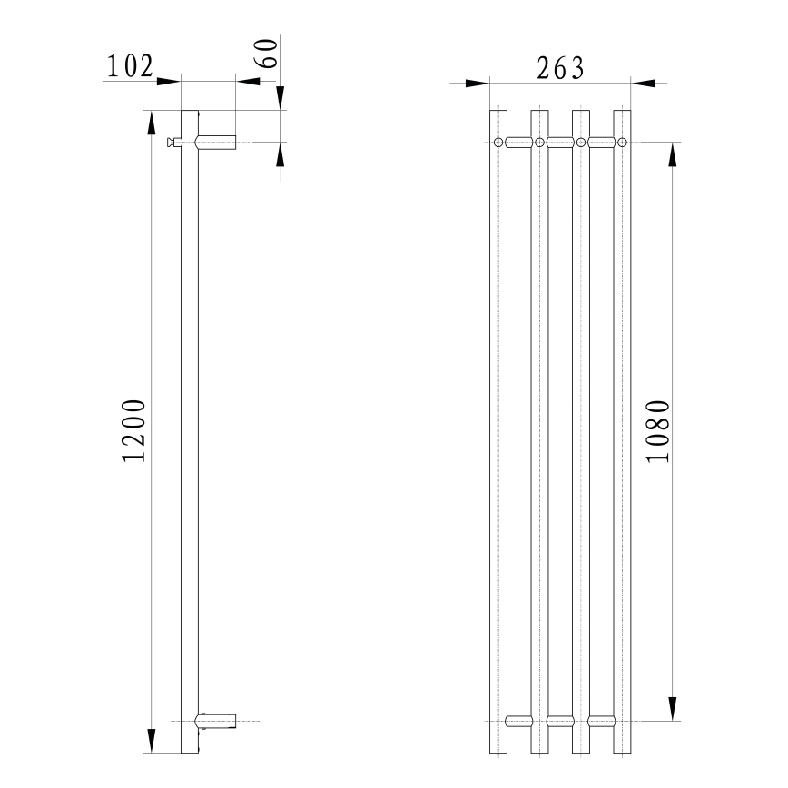 Sapho - Uscător electric pentru prosoape PAPINADO, 85 W, 120 × 26 cm, crom lucios, pe partea dreaptă