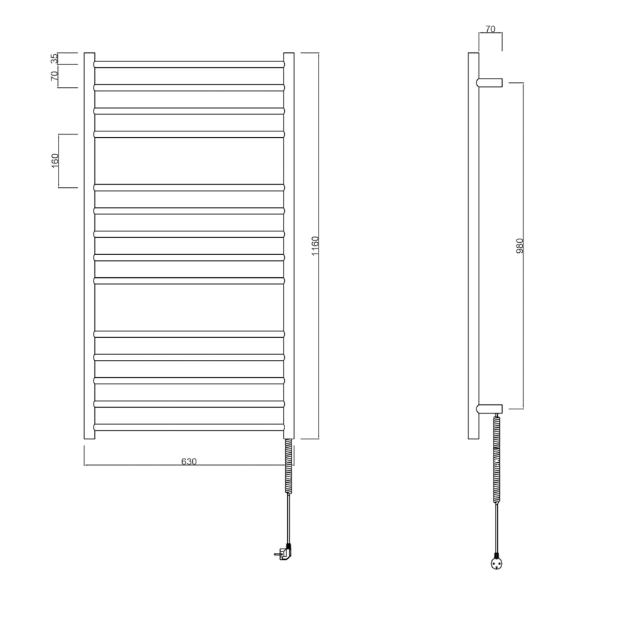 Sapho - Uscător electric pentru prosoape REDONDO, 130 W, 116 x 63 cm, negru mat