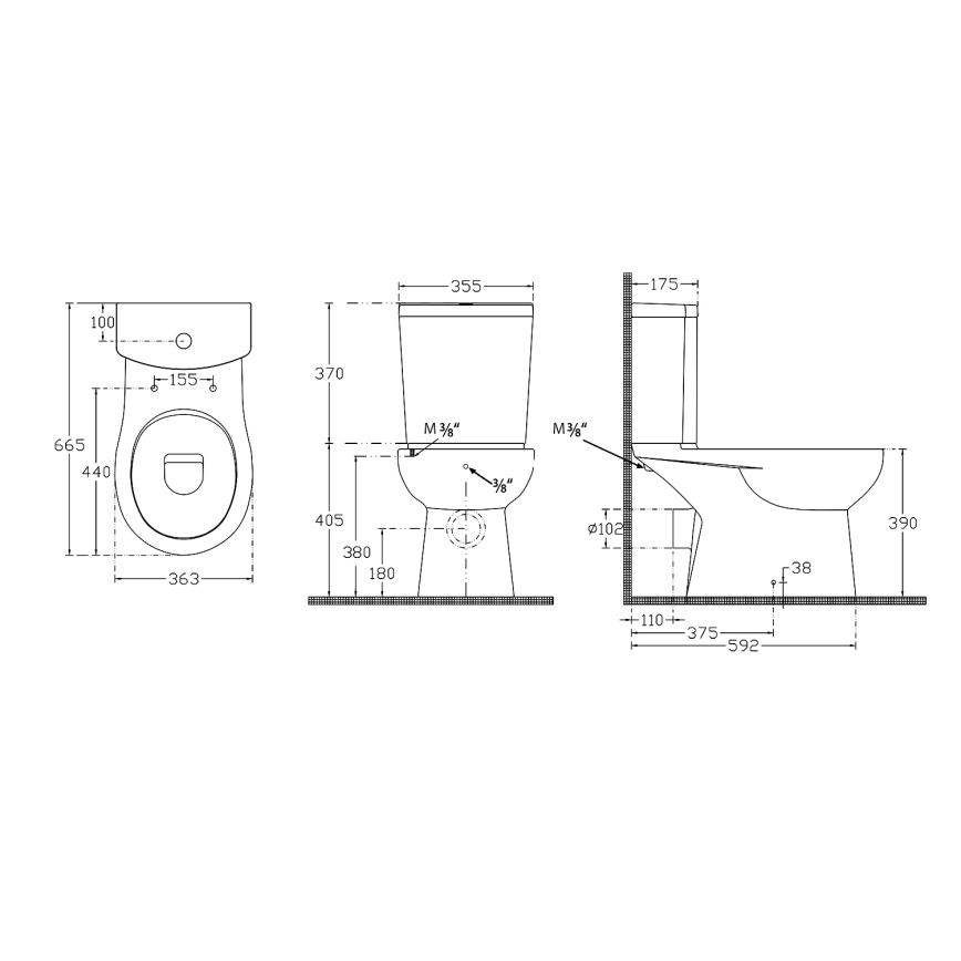 Sapho - Vas WC combinat cu duș bideu, evacuare pe spate, ceramică/alb