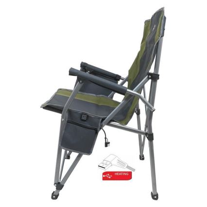 Scaun de camping pliant cu încălzire 11/5V verde/gri