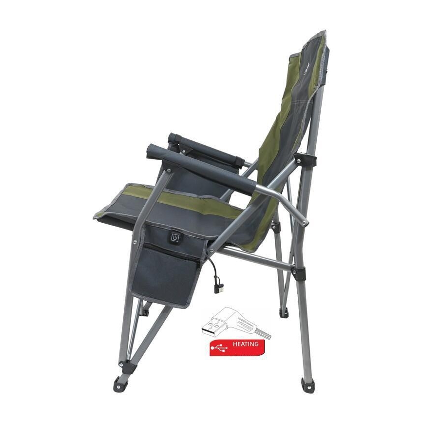Scaun de camping pliant cu încălzire 11/5V verde/gri
