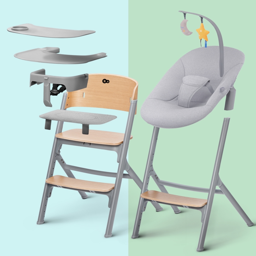 Scaun de masă pentru copii 3 în 1 KINDERKRAFT SELECT LIVY Premium stejar + șezlong CALMEE