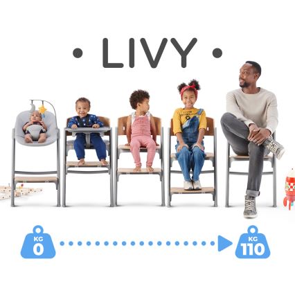 Scaun de masă pentru copii 3 în 1 KINDERKRAFT SELECT LIVY Premium stejar + șezlong CALMEE