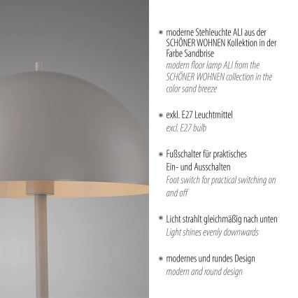 Schöner Wohnen 11727-39 - Lampă de podea ALI 1xE27/25W/230V gri