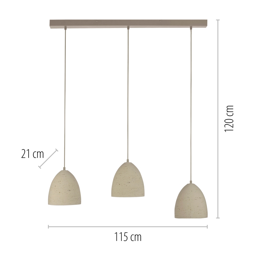Schöner Wohnen 12541-42 - Lustră pe cablu TRAVENTA, 3 x E27/40W/230V, beton