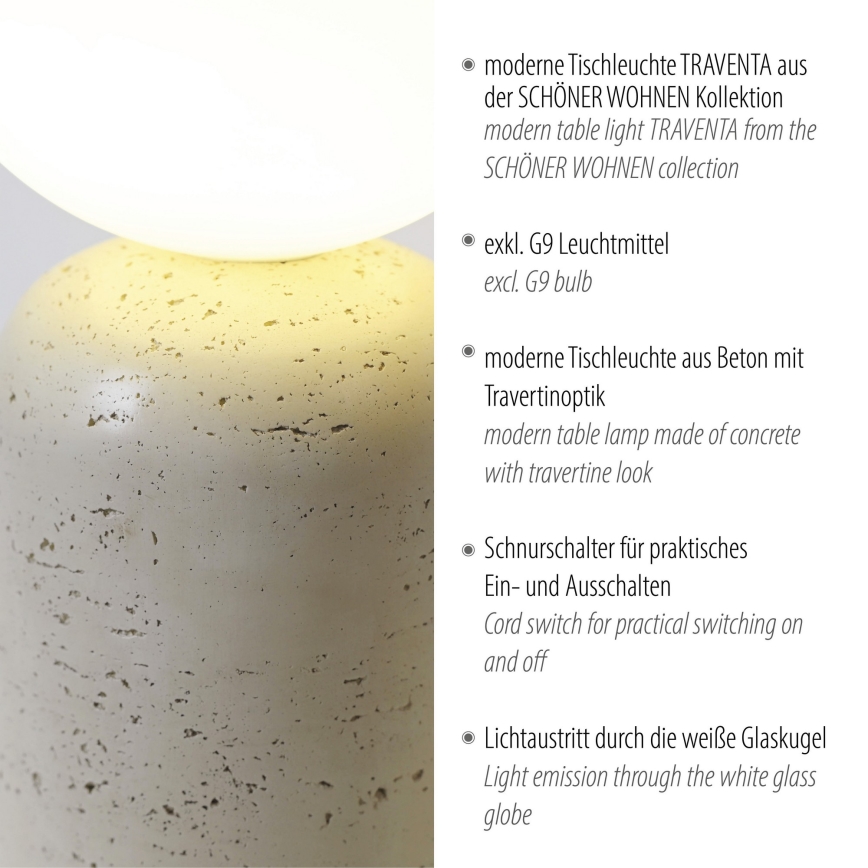 Schöner Wohnen 12543-42 - Lampă de masă TRAVENTA, 1x G9/10W/230V, beton