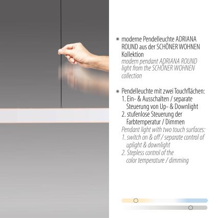 Schöner Wohnen 12577-16 - Pendul LED compatibil cu dimmer pe cablu ADRIANA ROUND 2xLED/24W/230V 2700/3000/3500/4000/5000K 160 cm alb