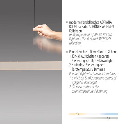 Schöner Wohnen 12577-39 - Lustră LED dimabilă pe cablu ADRIANA ROUND, 2xLED/24W/230V, 2700/3000/3500/4000/5000K, 160 cm, gri