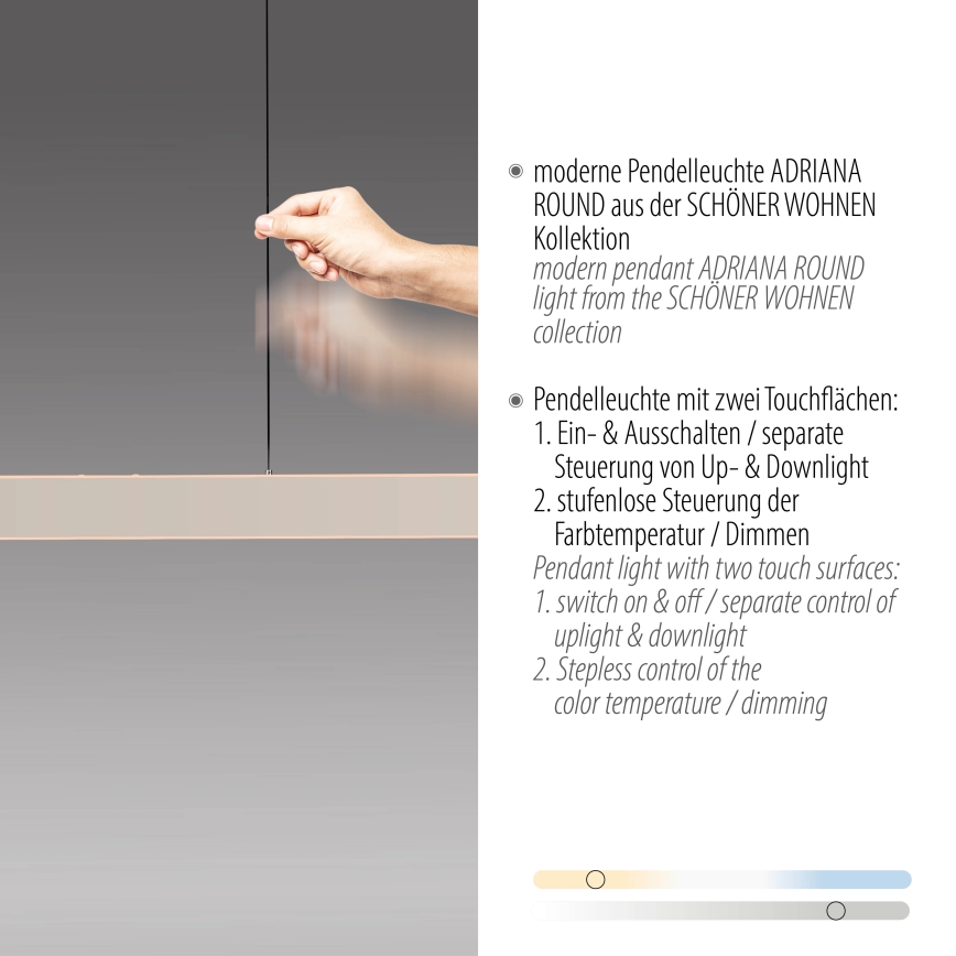 Schöner Wohnen 12577-39 - Lustră LED dimabilă pe cablu ADRIANA ROUND, 2xLED/24W/230V, 2700/3000/3500/4000/5000K, 160 cm, gri