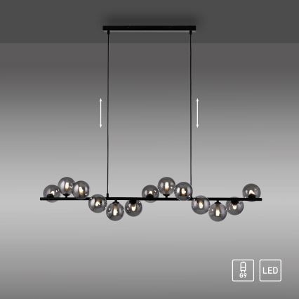 Schöner Wohnen 14504-18 - Lustră LED suspendată pe cablu DUBAI, 13xG9/3W/230V, 118 m, negru/fumuriu