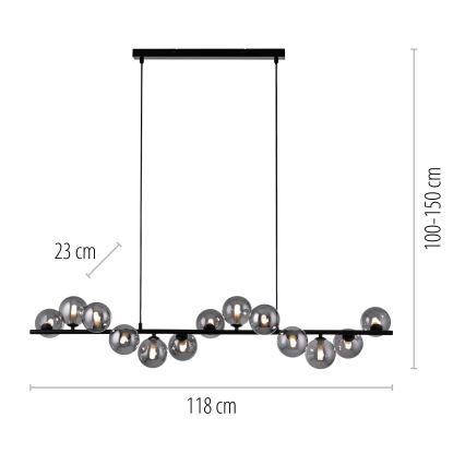 Schöner Wohnen 14504-18 - Lustră LED suspendată pe cablu DUBAI, 13xG9/3W/230V, 118 m, negru/fumuriu