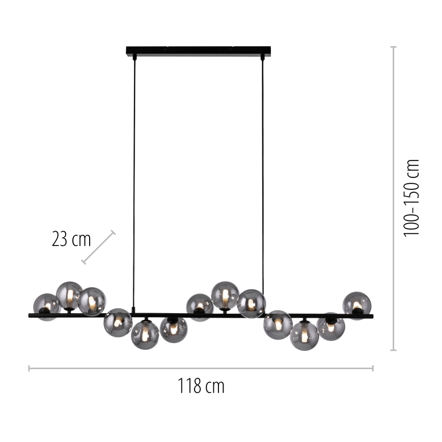 Schöner Wohnen 14504-18 - Lustră LED suspendată pe cablu DUBAI, 13xG9/3W/230V, 118 m, negru/fumuriu