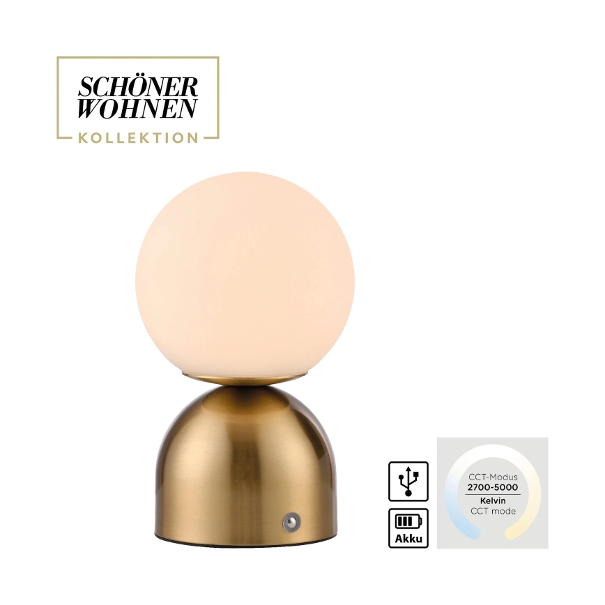 Schöner Wohnen 19218-12 - Lampă de birou LED RUDI reîncărcabilă, tactilă și reglabilă LED/1,2W/5V 3000-6000K 1200 mAh auriu