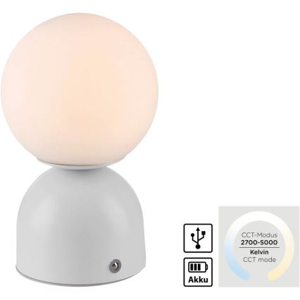 Schöner Wohnen 19218-16 - Lampă LED de birou RUDI, reîncărcabilă, reglabilă, cu control tactil, 1,2 W/5 V, 3000-6000 K, 1200 mAh, alb