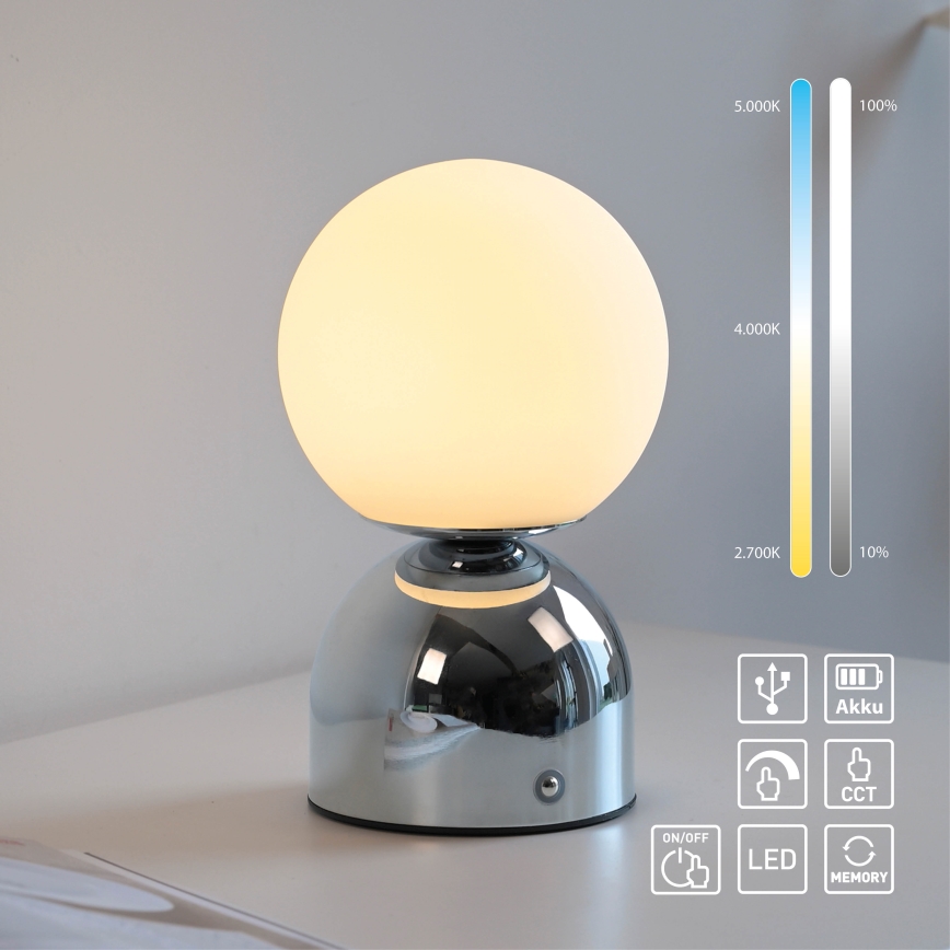 Schöner Wohnen 19218-17 - Lampă de birou LED RUDI, tactilă, cu reglare a luminozității, reîncărcabilă LED/1,2W/5V 3000-6000K 1200 mAh crom lucios