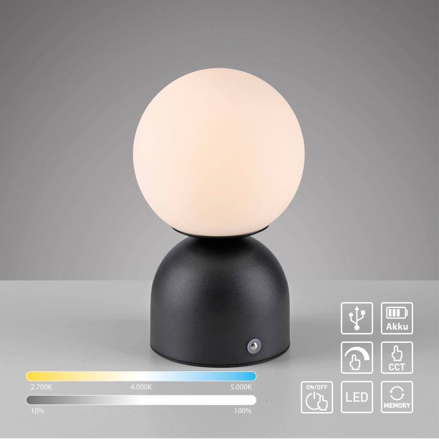 Schöner Wohnen 19218-18 - Lampă de birou LED RUDI, tactilă, cu reglare a intensității, reîncărcabilă LED/1,2W/5V 3000-6000K 1200 mAh neagră