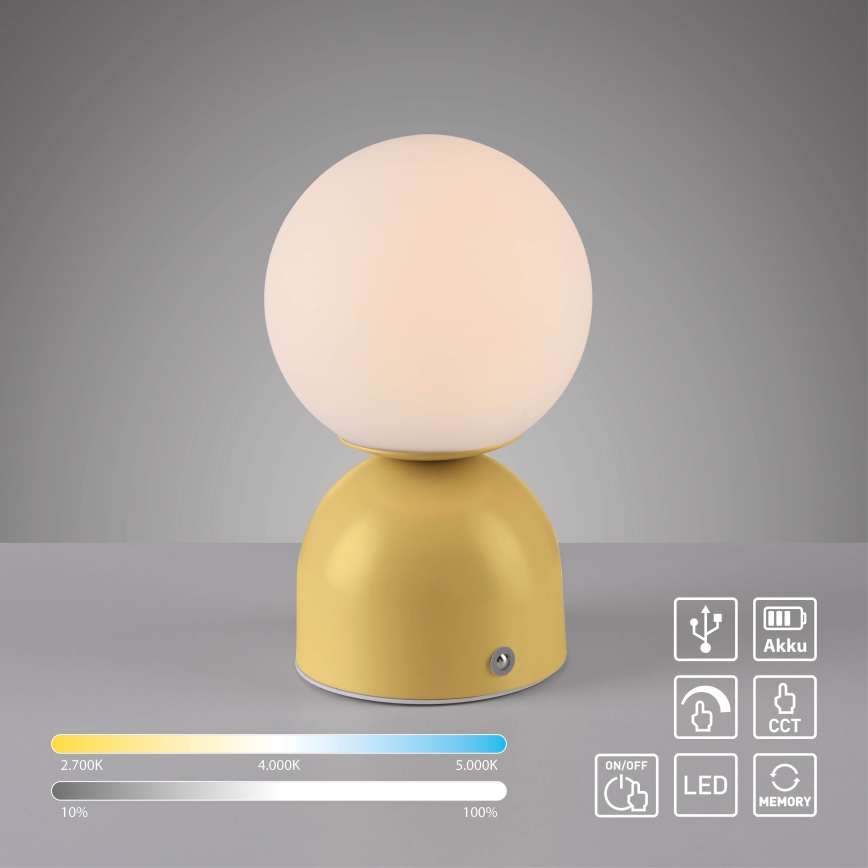 Schöner Wohnen RUDI 19218-81 - Lampă de birou LED reîncărcabilă, tactilă şi cu reglare a intensităţii, 1,2 W / 5 V, 3000–6000 K, 1200 mAh, galbenă