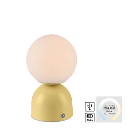 Schöner Wohnen RUDI 19218-81 - Lampă de birou LED reîncărcabilă, tactilă şi cu reglare a intensităţii, 1,2 W / 5 V, 3000–6000 K, 1200 mAh, galbenă