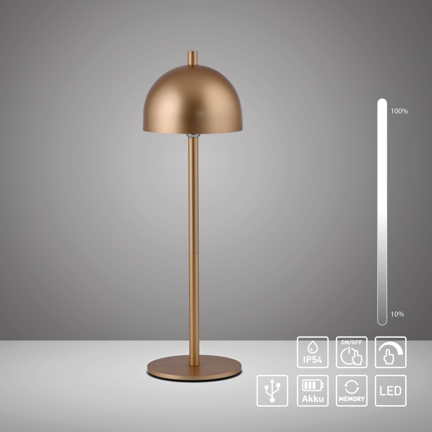 Schöner Wohnen 19244-12 - Lampă de masă LED BELLIS, reîncărcabilă, dimabilă, cu control tactil, pentru exterior, LED/2,5W/5V 2600 mAh IP54, aurie