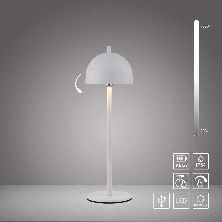 Schöner Wohnen 19244-16 - Lampă de masă LED reîncărcabilă, reglabilă, cu comandă tactilă BELLIS LED/2,5W/5V 2600 mAh IP54 albă