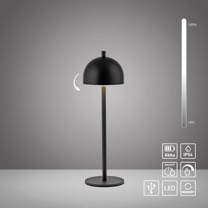 Schöner Wohnen 19244-18 - Lampă de masă LED reîncărcabilă pentru exterior BELLIS, dimabilă, cu control tactil, LED/2,5W/5V, 2600 mAh, IP54, negru