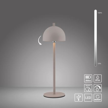 Schöner Wohnen BELLIS 19244-39 - Lampă de masă LED pentru exterior, reglabilă în intensitate, cu control tactil, reîncărcabilă, LED 2,5 W/5 V, 2600 mAh, IP54, gri