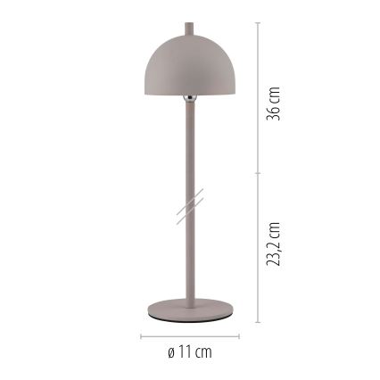 Schöner Wohnen BELLIS 19244-39 - Lampă de masă LED pentru exterior, reglabilă în intensitate, cu control tactil, reîncărcabilă, LED 2,5 W/5 V, 2600 mAh, IP54, gri