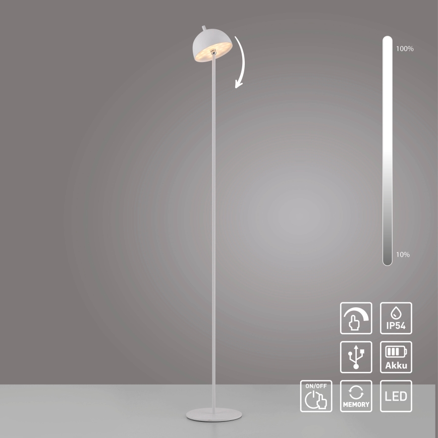 Schöner Wohnen 19245-16 - Lampă de podea LED reîncărcabilă pentru exterior BELLIS, tactilă și dimmabilă, LED 2,5 W/5 V, 2600 mAh, IP54, albă