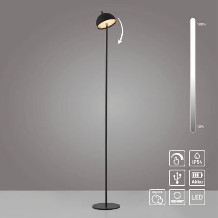 Schöner Wohnen 19245-18 - Lampă de podea LED reîncărcabilă, reglabilă, cu control tactil pentru exterior BELLIS, LED/2,5W/5V 2600 mAh IP54, negru