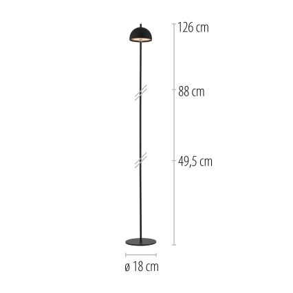 Schöner Wohnen 19245-18 - Lampă de podea LED reîncărcabilă, reglabilă, cu control tactil pentru exterior BELLIS, LED/2,5W/5V 2600 mAh IP54, negru