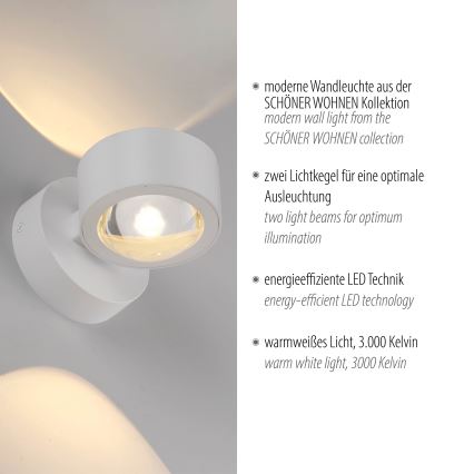 Schöner Wohnen 19331-16 - Aplica de perete LED CHIA, 2xLED/2W/230V, alb