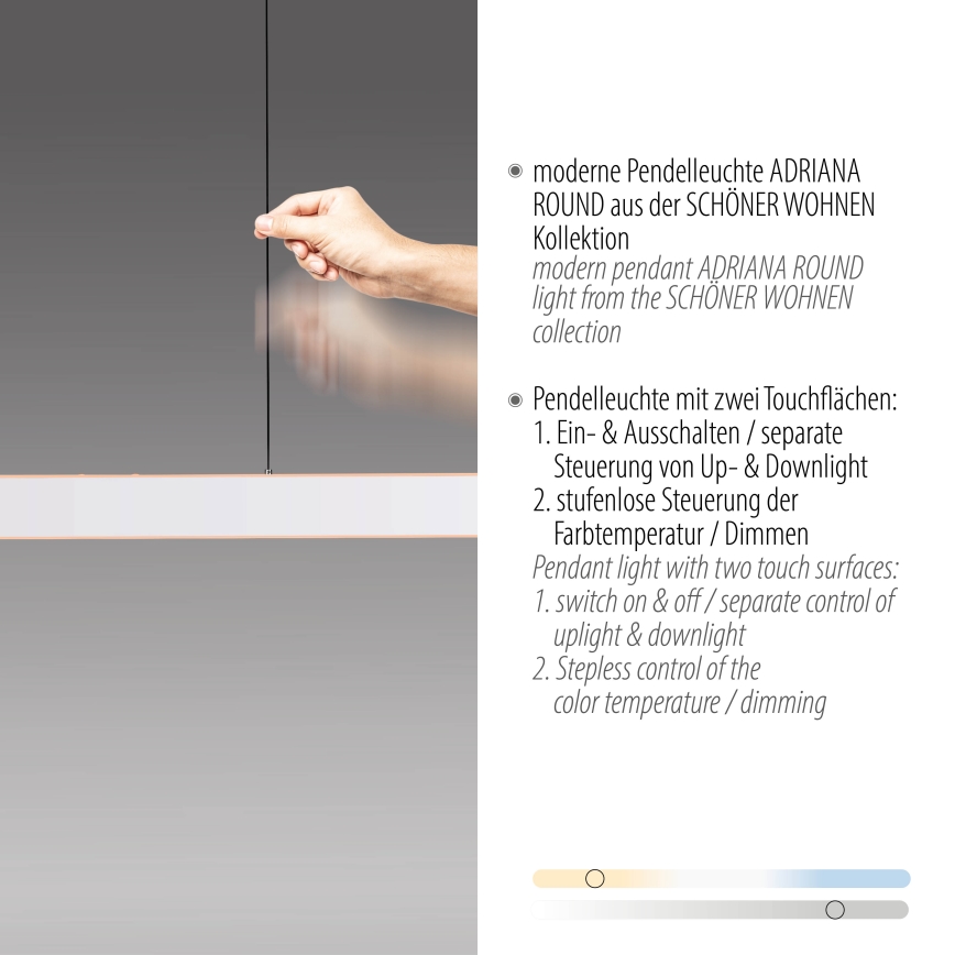 Schöner Wohnen 12577-16 - Lustru LED reglabil suspendat pe cablu ADRIANA ROUND, 2xLED/24W/230V, 2700/3000/3500/4000/5000K, alb