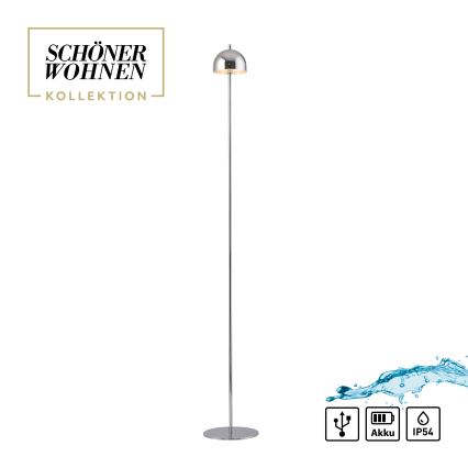Schöner Wohnen 19245-17 - Lampadar reîncărcabil de exterior BELLIS, LED dimmabil, cu control tactil, 2,5W/5V, 2600 mAh, IP54, crom lucios
