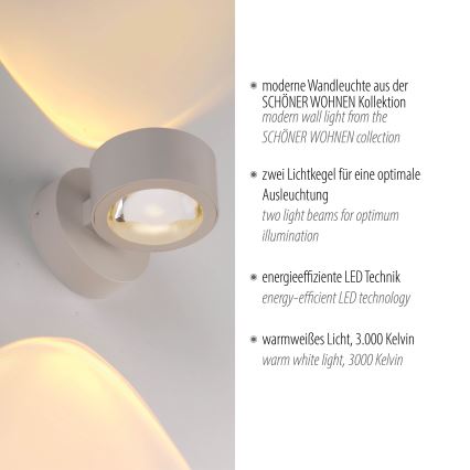 Schöner Wohnen CHIA 19331-39 - Aplică de perete LED 2xLED/2W/230V, gri