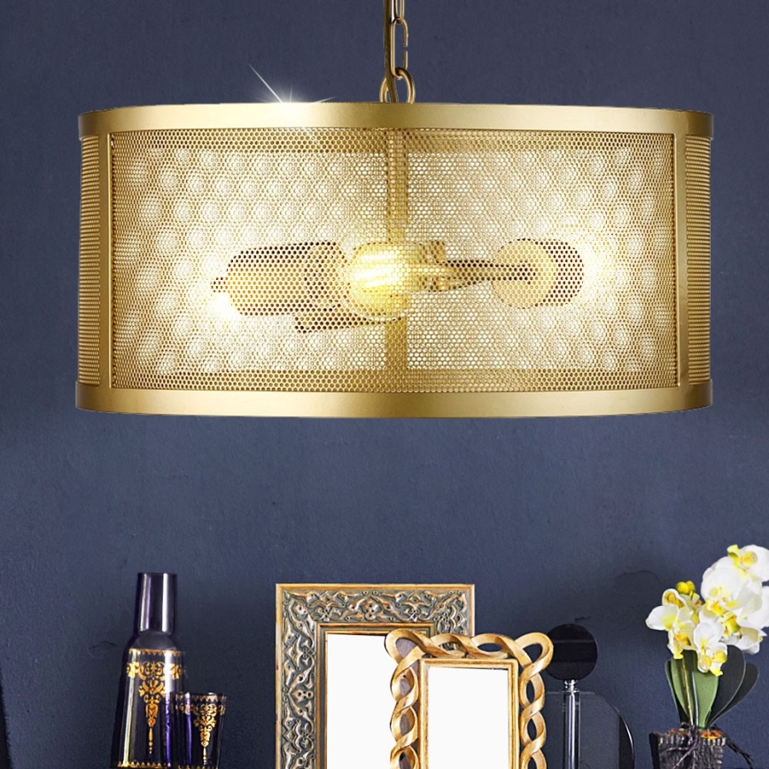 Searchlight - Lustră pe lanț FISHNET 3xE27/60W/230V auriu