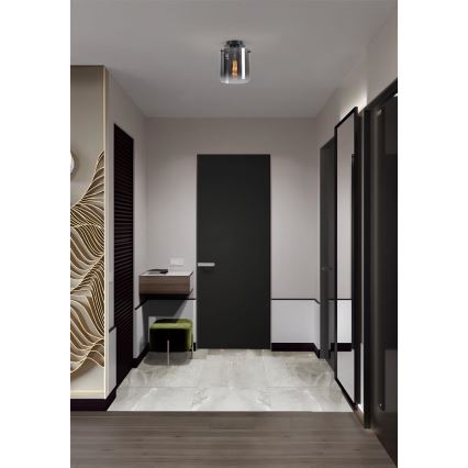 Searchlight - Plafonieră SWEDEN 1x E27/60W/230V, Ø 22 cm, negru/fumuriu