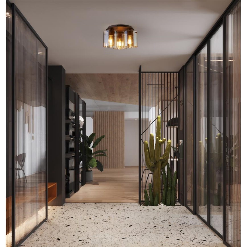 Searchlight - Lampă de tavan SWEDEN, 3 x E27, max. 60 W, 230 V, Ø 39 cm, maro/fumuriu